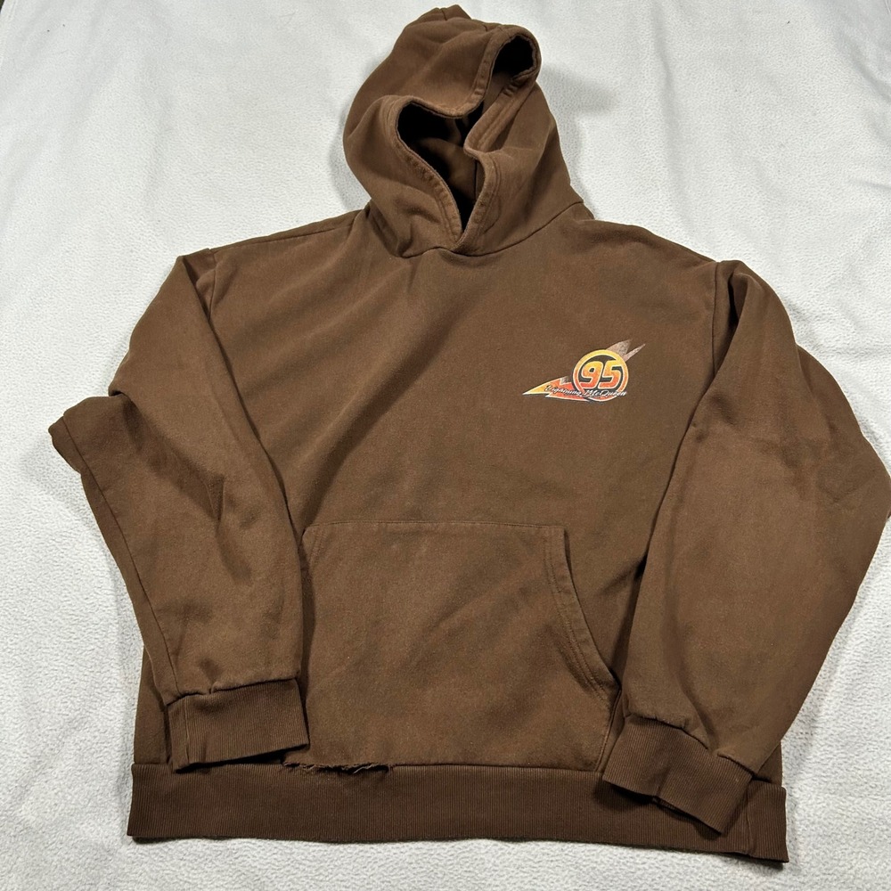Lightning McQueen Hoodie Mens XL Brown Disney Pixar Cars Distressed Faded